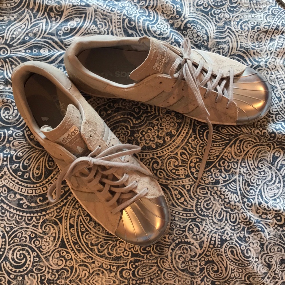 Adidas metal and faux croc skin suede shoes